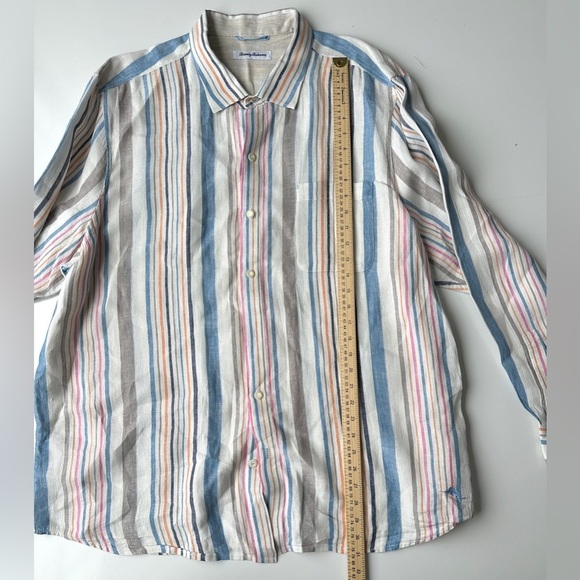 Tommy Bahama Striped 100% Linen Long Sleeve Textured Button Up Shirt Men’s XXL - Picture 4 of 8